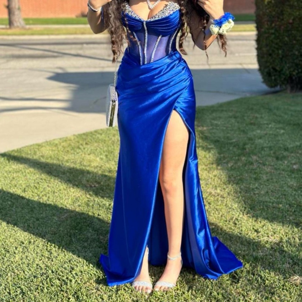 Royal blue prom dress.